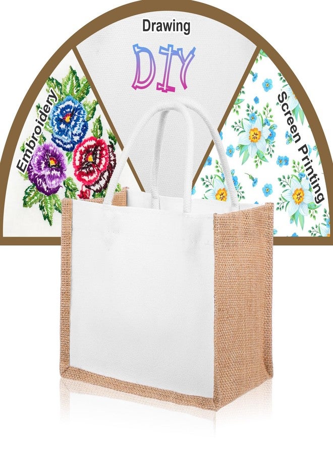 Limbeuuu 12 Pieces Jute Tote Bags Burlap Tote Beach Bags with Handles Reusable Waterproof Totes Shopping Bag Blank DIY Canvas Gift Bag - Image 5